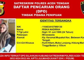 RN Daftar Pencarian Orang (DPO) Polres Aceh Tengah. Sementara Dua Orang Tertipu