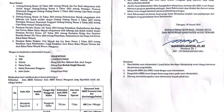 Para Petani di Aceh Tengah Dorong Reje Kampung Buat Surat Rekomendasi Pembelian BBM di SPBU