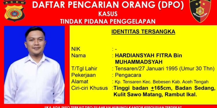 Oknum Pengacara di Aceh Tengah Jadi DPO Kasus Dugaan Penggelapan