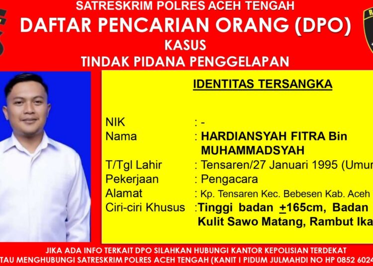 Oknum Pengacara di Aceh Tengah Jadi DPO Kasus Dugaan Penggelapan