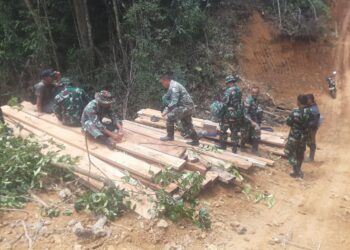 Satgas TMMD Kodim 0106/Aceh Tengah Bangun Jembatan di Kampung Kute Keramil